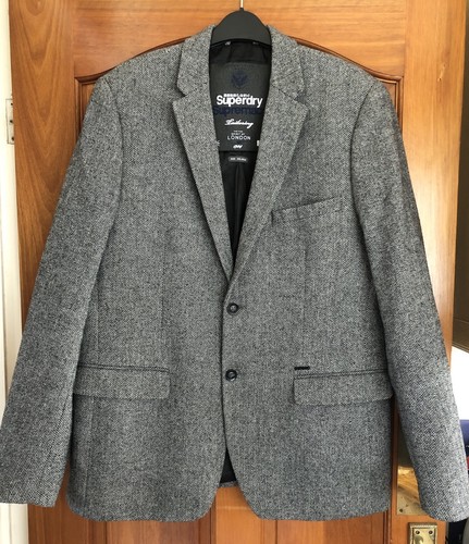 SuperDry Supremacy Grey Wool Blend Herringbone Jacket - 2XL (Chest 46”)