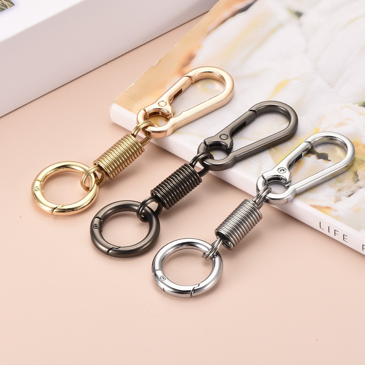 Spring Double Ring Keychain Dual Key Chain Ring Holder