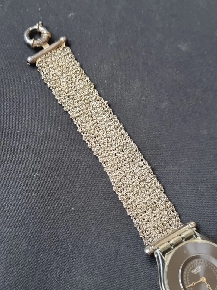 Rare Swatch Skin SKF 159 AG 2001 Fonctionne Bracelet Argent - Photo 2/4