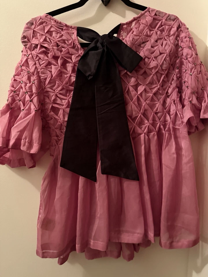 ANTHROPOLOGIE MAEVE BLUSA MUÑECA BEBÉ ESTRÁS TRANSPARENTE MANGA CORTA TOP ROSA M Foto 2 de 4