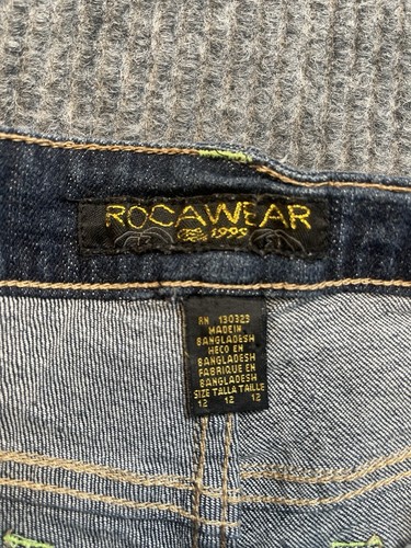 Rocawear Denim Shorts Girl Size 12 Embroidered Cuffed Stretch Shorts Vintage - Picture 3 of 7
