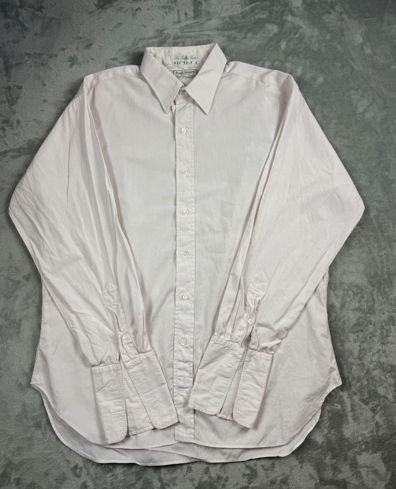 Paul Stuart Sea Island Cotton Dress Shirt 16-34 White Pink Stripe Classic Fit - Image 4 of 4