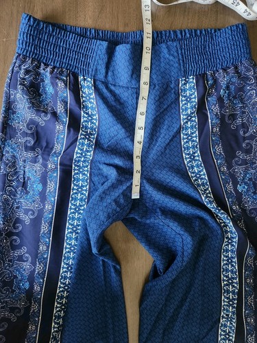 Vintage Y2K Cache Women's Blue Paisley Wide Leg Elastic Waist Pants Size 4 Euc - Picture 5 of 6