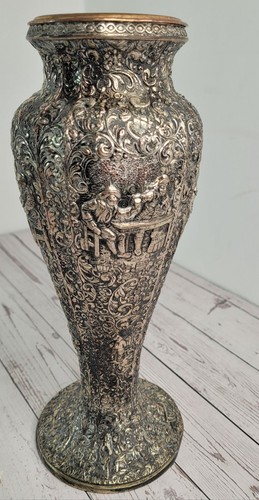 KDS Japan Silverplate Ornate Vase Dutch Scenes Beautiful Statement Piece - Picture 6 of 11