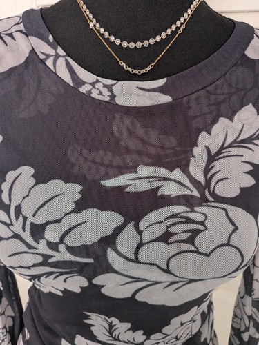 VTG Sweet Pea By Stacy Frati Top Womens Sz L Y2K Sheer Mesh Floral 2000s Snug - Picture 2 of 12