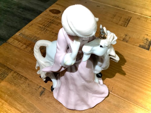 VINTAGE PORCELAIN SIMSON WOMAN LLADRO STYLE UNICORN MUSIC BOX~NOT WORKING 8" - Picture 12 of 22