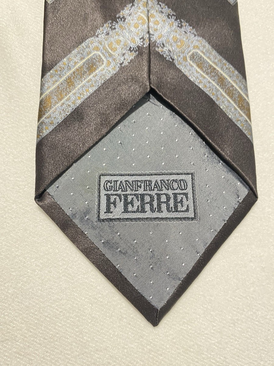 GIANFRANCO FERRE Brown Silk Men's Tie. Art Pattern. Made In Italy