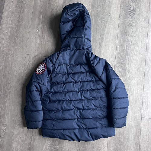 Nike Boys 6/M Hooded Puffer Jacket "Just Do It" Patch Zip Navy Blue Fall Winter - Picture 9 of 9