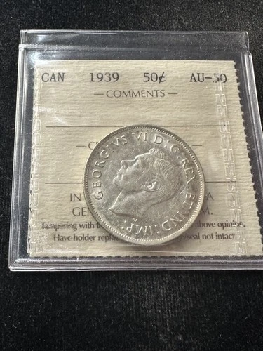 1939,   Canada,  Fifty ¢50 Cent, ICCS Graded**AU-50** # JN 521