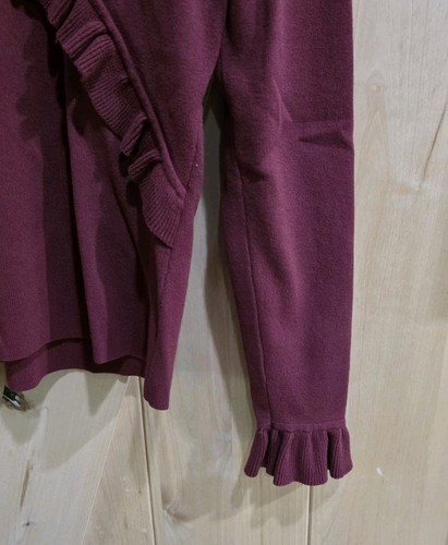 Loft Wine Colored V Neck Pullover Sweater Ruffled Neck & Cuff M - Picture 3 of 5