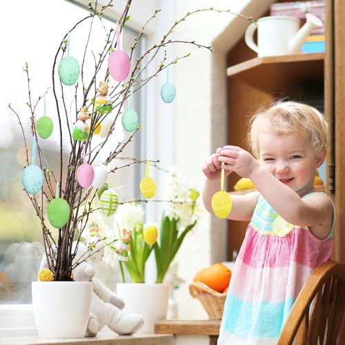 18 Pcs 3 Sizes 6 Colors Hanging Foam Speckled Eggs Ornaments Decorative Eggs... - Picture 3 of 9