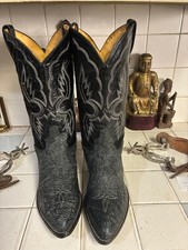 Tony Lama USA Black Slate Gray Leather Cowboy Boots 10.5 D Exotic Style 6252