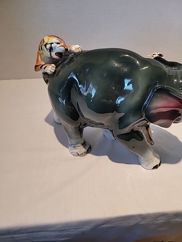 VINTAGE Wales Mid Century Tiger angreifender Elefant Porzellanfigur 12 Zoll Japan - Bild 12 von 24
