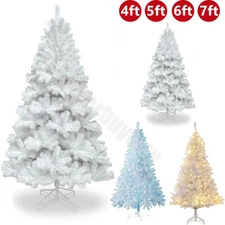 4ft 5ft 6ft 7ft Artificial White Christmas Tree with Lights Warm white/Blue Xmas