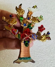 Vintage 2005 Artisan LizTech Tree of Life Brooch Pin w/ Beads & Cabochons