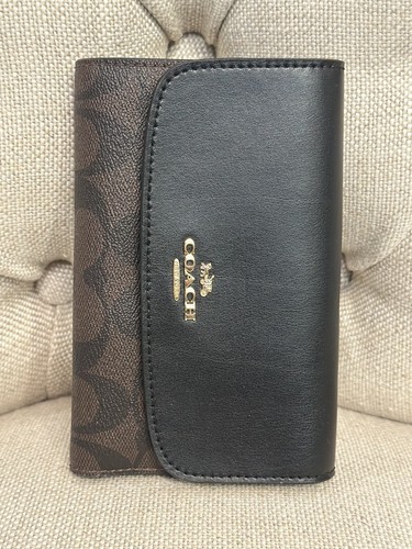 Coach Medium Trifold Envelope Wallet Signature Leather Brown Black Pre-Owned - Bild 2 von 7