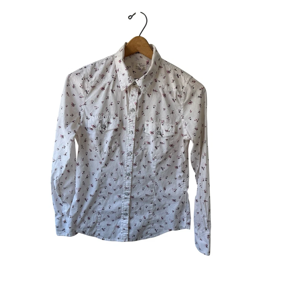 Camisa a Presión Levis Pearl Para Mujer Pequeña Blanca Floral Manga Larga Con Botones Foto 2 de 4