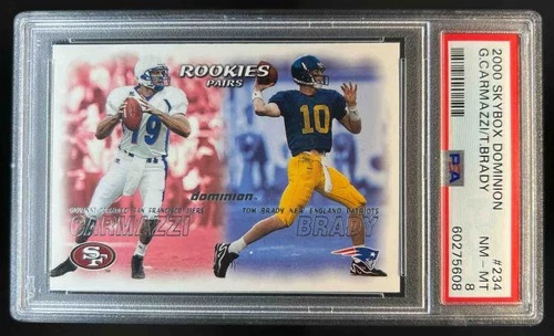 2000 Skybox Dominion Giovanni Carmazzi Tom Brady RC #234 Jets PSA 8