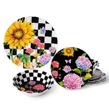 Sunflower 12-Piece Melamine Dinnerware Set Include Plates/Dishes and Bowls, S...