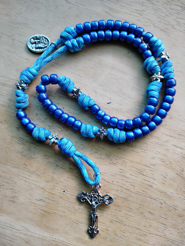 Our Lady of Lourdes Paracord Rosary French Fleur de lis paters & crucifix medal - Picture 4 of 7