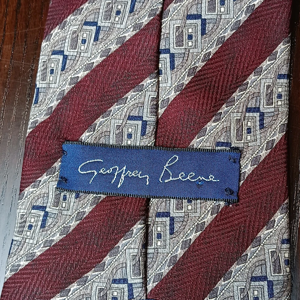Corbata Geoffrey Beene para hombre 100 % seda marrón y gris 60 pulgadas de largo x 4 pulgadas de ancho Foto 3 de 4