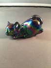 FENTON SOLID GLASS CAT - DARK PURPLE IRIDESCENT WITH  HALLMARK