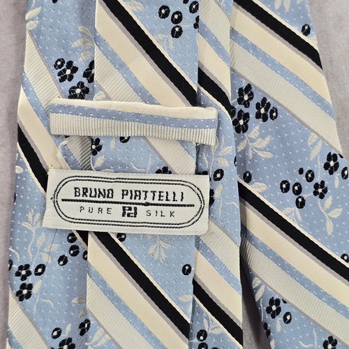 Bruno Piattelli Blue Stripe Floral Dots 100% Silk Men's Neck Tie NWOT - Picture 4 of 6