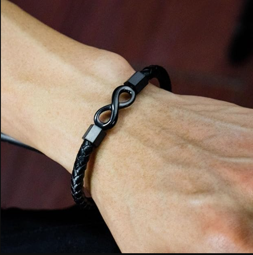 Personalized Infinity Bracelet for Him - Love You Forever Leather Gift - Picture 5 of 6