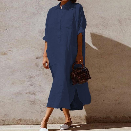Elegant Solid Color Slit Dress Long Shirt Dress - Picture 68 of 80