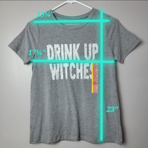 Women's Drink up Witches Halloween Top Short Sleeve Graphic T-Shirt Gray Size S - Picture 6 of 6