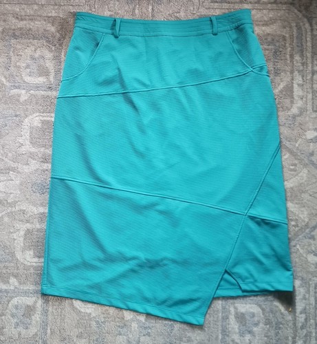 eShakti Skirt Women's Sz 18 / 42" Formal Asymmetrical Business Midi Teal Pocket