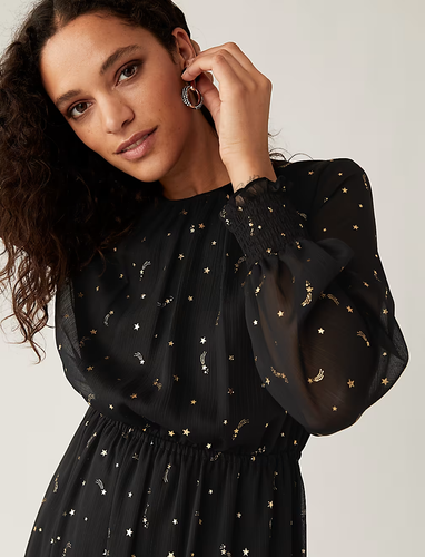 Star Print Round Neck Midi Tiered Dress by Marks & Spencer. UK Size12 - Picture 6 of 10