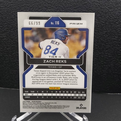 2022 PRIZM ZACH REKS TIER 2 RED WAVE PRIZM 66/99 TEXAS RANGERS - Picture 2 of 2