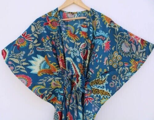 Woman's Cotton Long Kaftan , Floral Printed ,Party Wear Dress Indian Tunic - Picture 1 of 5