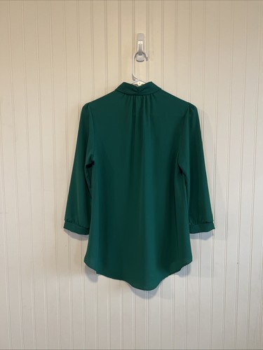 Tyche Women’s Kelley green blouse tight neck size medium Corpgore Office Siren - Picture 4 of 7