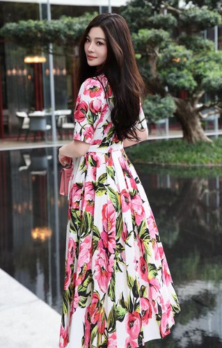 Women's Lapel Short Sleeve Floral Printed Belted Mid Long Shirt Dress A-line New - Bild 11 von 25