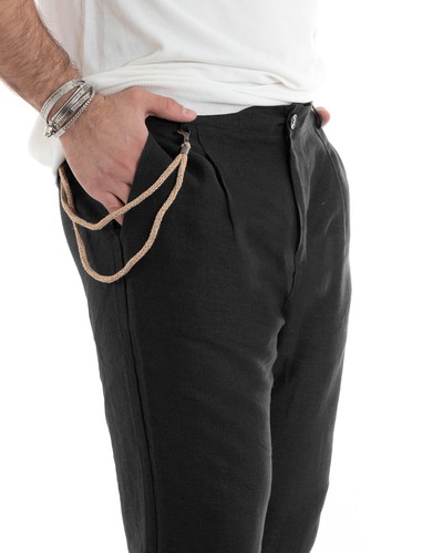 Herren Hose Leinen lang elastisch mit Knopf unifarben Kette Casual GIOSAL - Bild 22 von 60