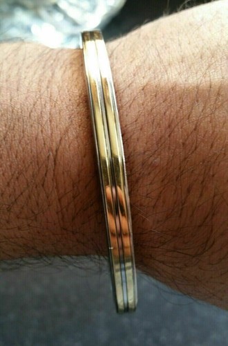 Stunning stainless steel two brass lines smooth plain gold affect sikh kara zz4 - Picture 5 of 10