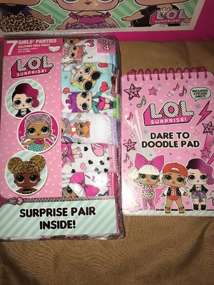 LOL SURPRISE GIRLS PANTIES UNDERWEAR 7 PACK STAMP DOODLE PAD BUNDLE SET SZ 6 8