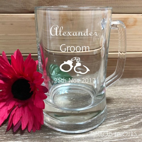 Engraved 500ml Beer Mug Glass Tankard Personalised Wedding Groomsman Best man - Picture 5 of 15