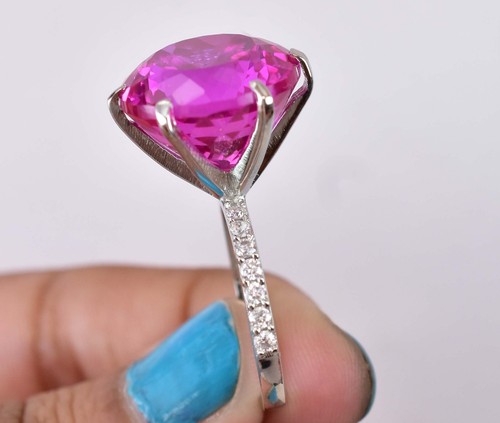925 Sterling Silver Ring Natural Pink Ruby & Diamond Certified Women Gift Ring - Picture 12 of 13