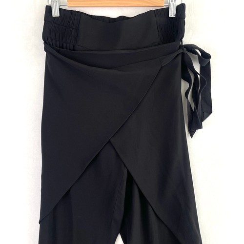 Sally Phillips Wrap Pants Womens Size 8 Black Silk Blend High Rise Elastic Waist - Picture 3 of 14