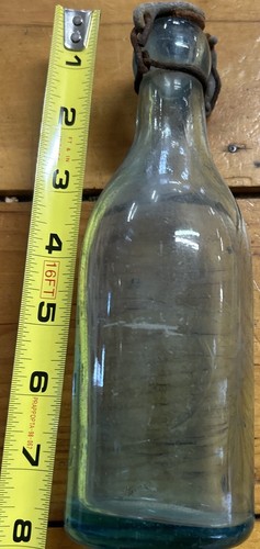 EARLY BEER/BREWING BLUISH GREEN GLASS BOTTLE W/ VINTAGE METAL TOP c. 1880-1900 - Picture 10 of 10