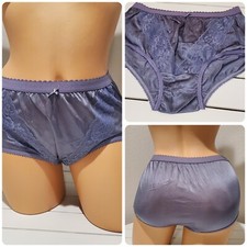 Double Nylon Gusset LACE Granny Panty Silky Sheer Brief 7/L SILVER