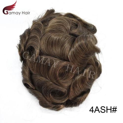 Mens Toupee Full Poly Hairpiece All Skin PU Human Hair Replacement System Wig US - Picture 16 of 84