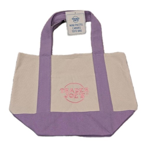 Trader -Joe's Mini Canvas Tote Bags SET of ALL 4 Pink, Lavender, Green, Blue LOT - Picture 9 of 11