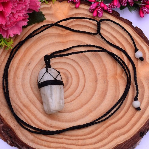 Natural Raw Moonstone Healing Stilbite Boho Macrame Handmade Crystal Necklace - Picture 4 of 6