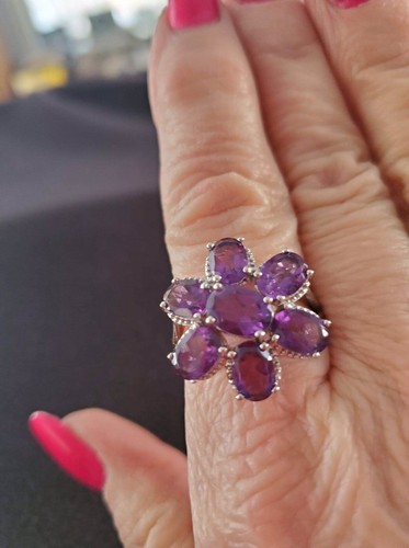 African Amethyst 5.40ct oval floral ring set in Sterling - Picture 4 of 4