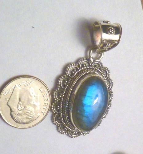 A+ Blue Flash LABRADORITE .925 Sterling Silver Quality PENDANT 45mm - Picture 2 of 4