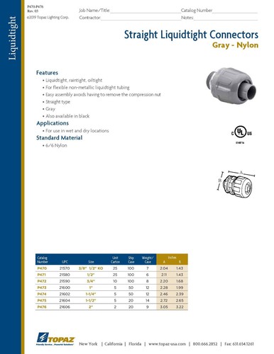 2 Liquid type 2" Straight Connector 2 inch Non Metallic Grey Nylon TOPAZ P476 - Picture 4 of 6